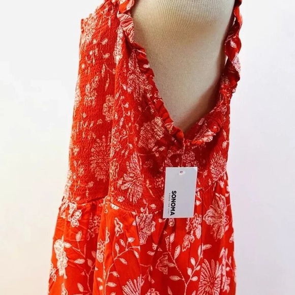 NWT SONOMA Women Sleeveless Pullover Square Neck Red Rayon Floral Shirt Size 3X - Picture 6 of 13